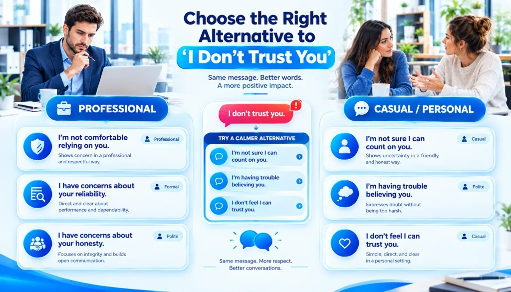 Professional and casual ways to express distrust in different situations