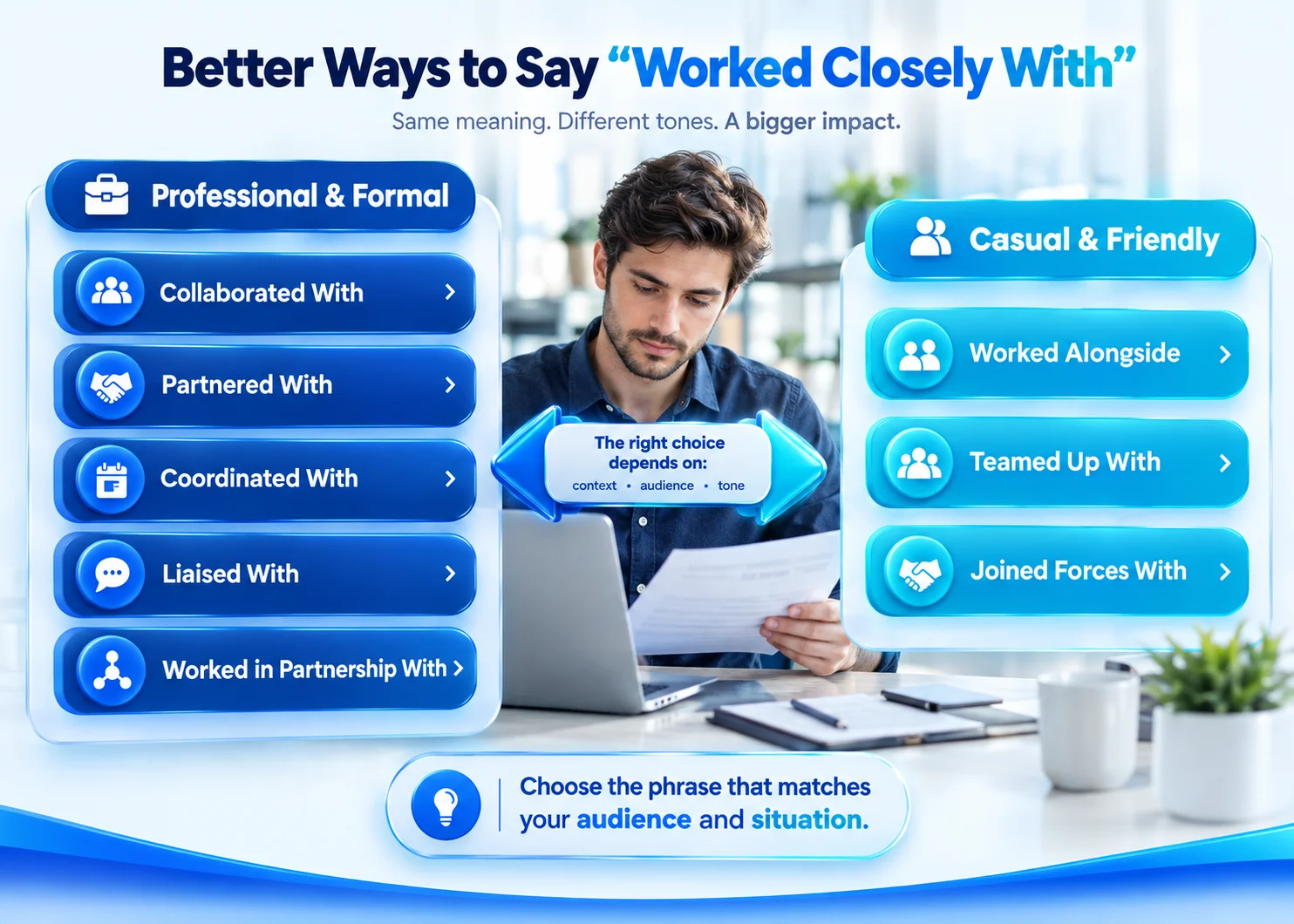 Professional and casual alternatives to “worked closely with”