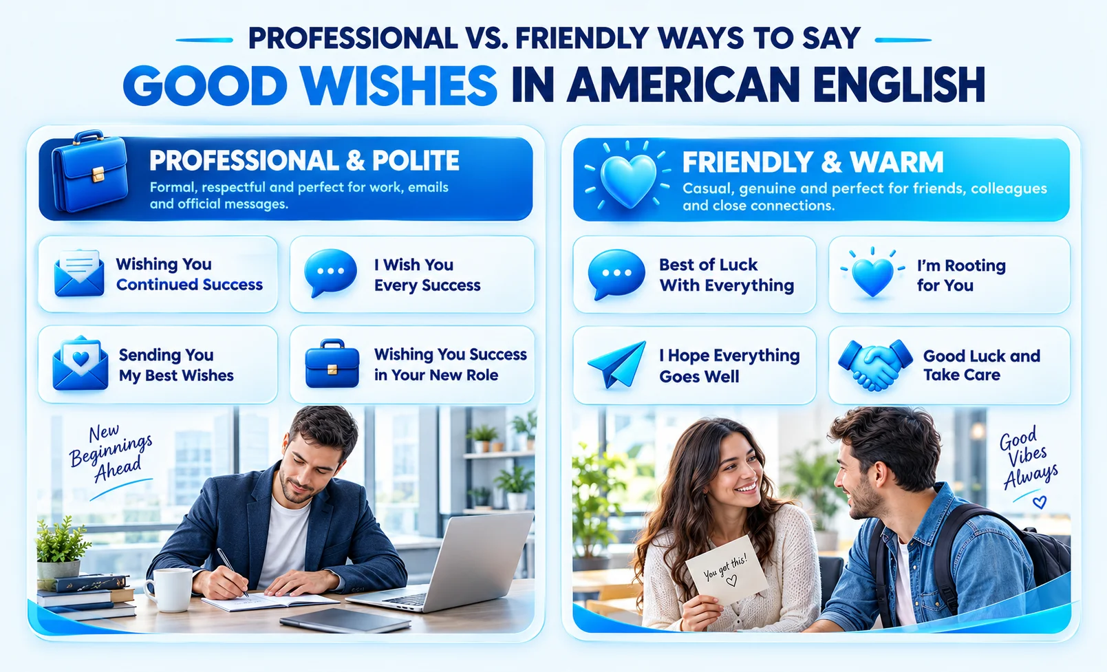 Comparison of professional and friendly alternatives to I wish you all the best.