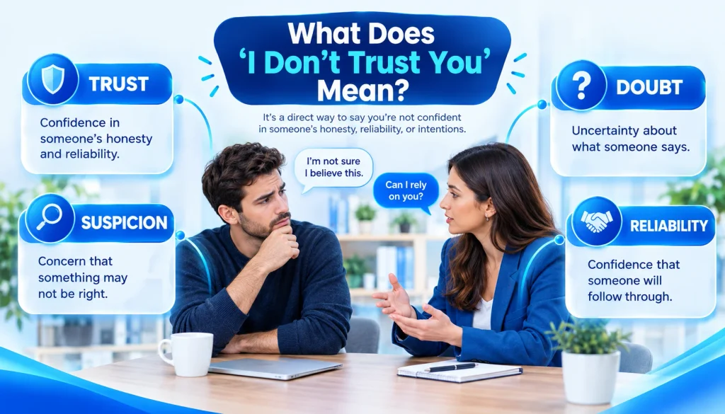 What “I don’t trust you” means, including doubt, suspicion, and reliability