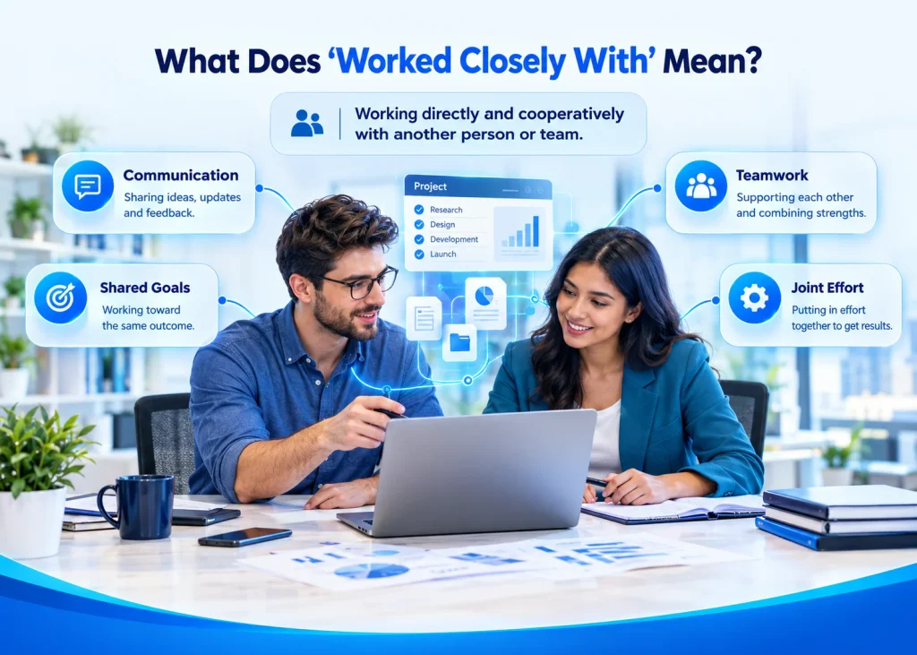 Professional collaboration showing the meaning of “worked closely with”